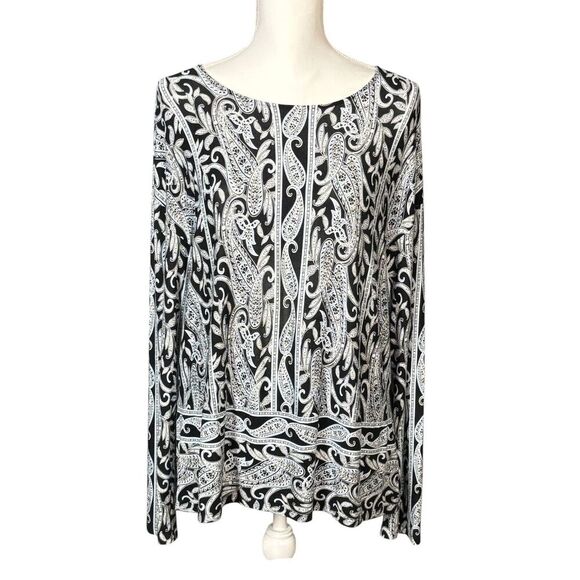 J Jill Wearever Top Size Large Paisley Long Sleeve White Pullover Artsy Classic - Picture 10 of 10